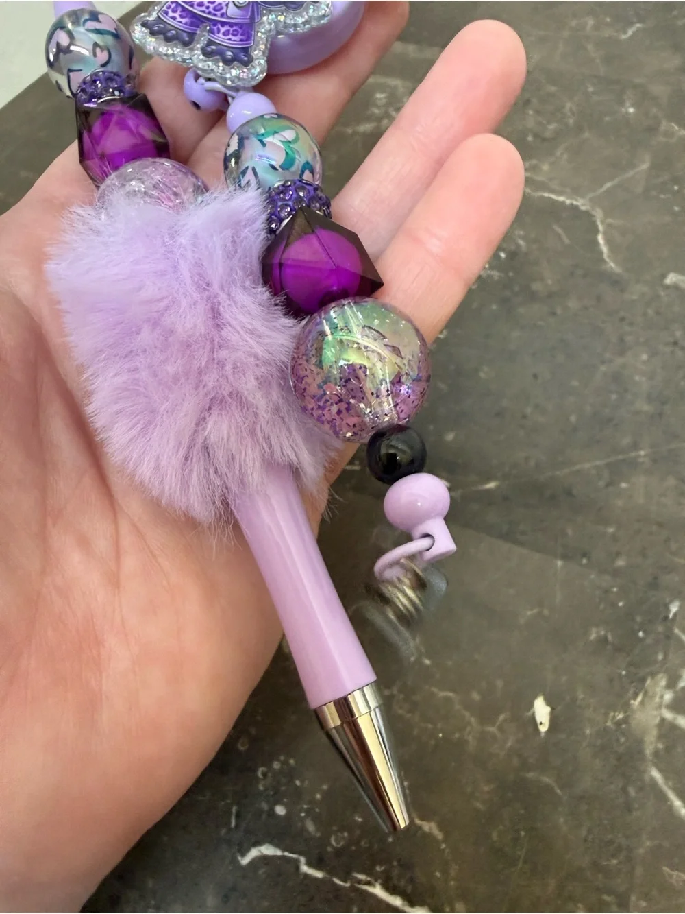 Purple Fur Hearts Nurse Stitch Beaded Pen and Matching Badge Reel Set Handmade
